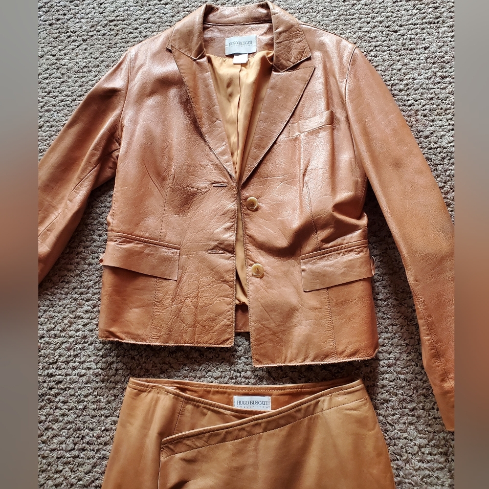 Hugo Buscati Leather Jacket size 8 and matching Leather Full Length Skirt size 6 - Picture 8 of 9